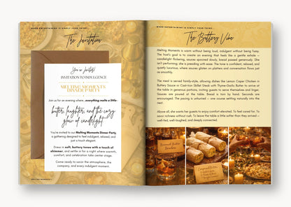 Melting Moments open to the invitation and the Buttery Vibe pages