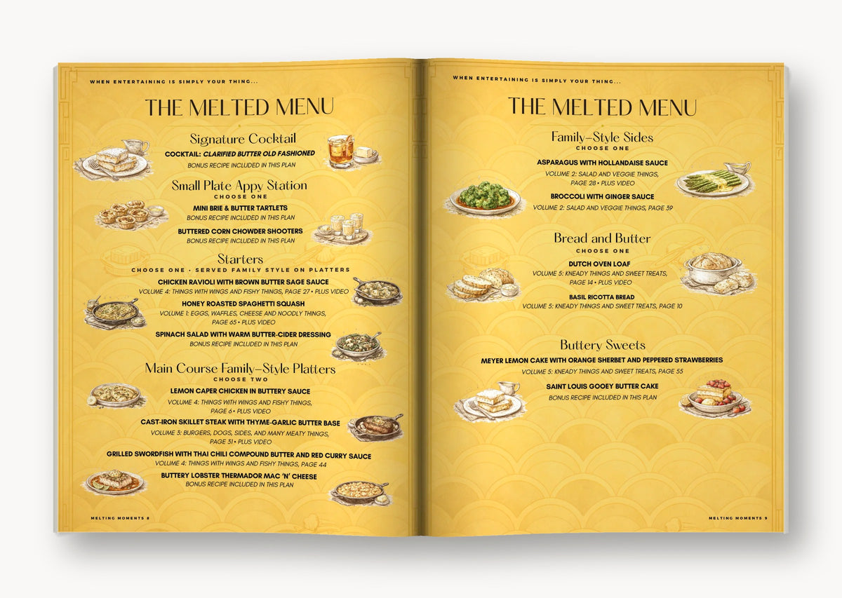 Melting Moments open to the Melted Menu pages